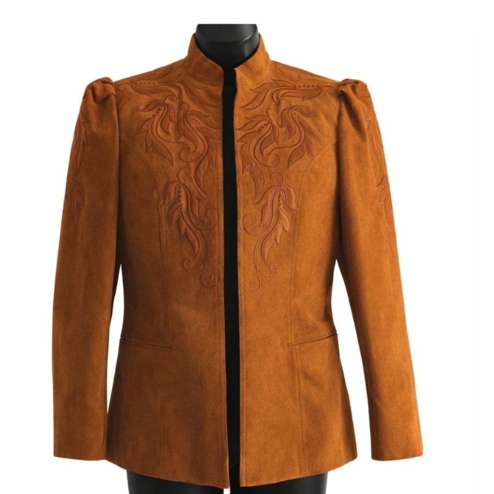 ⭐️ Host Pick⭐️ Suede Leather Embroidered Luxe Jacket |Hong Kong Inspired - Picture 2 of 13